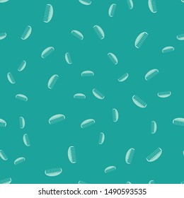 Green Hairbrush icon isolated seamless pattern on green background. Comb hair sign. Barber symbol.  Vector Illustration