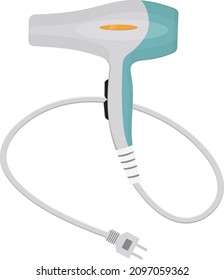 Green Hairdryer, Illustration, Vector On A White Background.