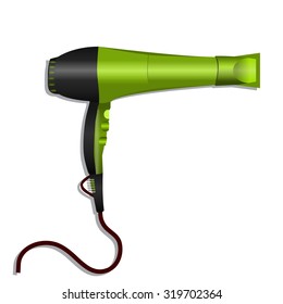 green hairdryer on white background