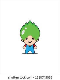Green haired cute little boy mascot vector illustration design