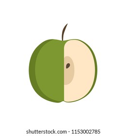 Green half apple icon in flat design.