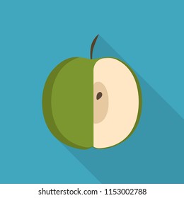 Green half apple icon in flat long shadow design.