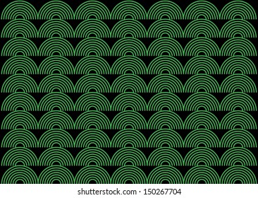Green Half Circle Pattern on Black. Vector