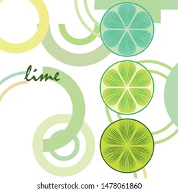 Green half and slice lime. Vector illustration, background.