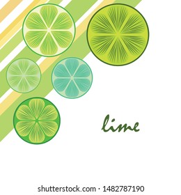 Green half and slice lime. Vector illustration, background.