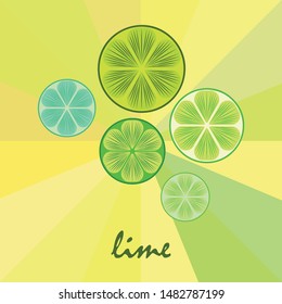 Green half and slice lime. Vector illustration, background.