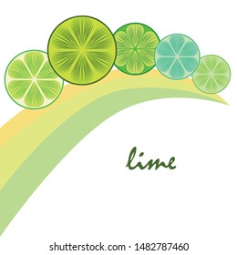 Green half and slice lime. Vector illustration, background.