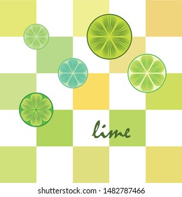 Green half and slice lime. Vector illustration, background.
