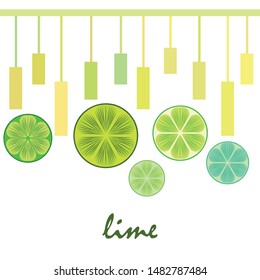 Green half and slice lime. Vector illustration, background.