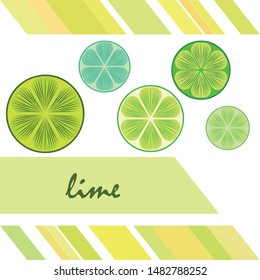Green half and slice lime. Vector illustration, background.