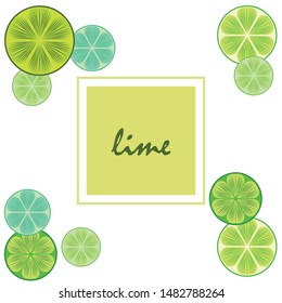 Green half and slice lime. Vector illustration, background.