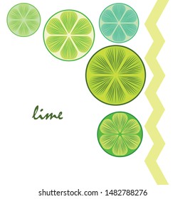 Green half and slice lime. Vector illustration, background.