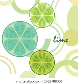 Green half and slice lime. Vector illustration, background.