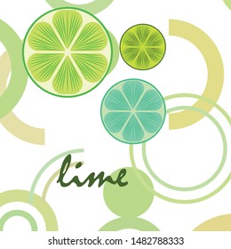 Green half and slice lime. Vector illustration, background.