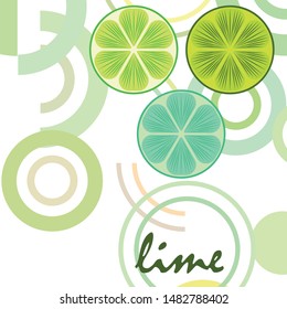 Green half and slice lime. Vector illustration, background.