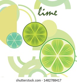 Green half and slice lime. Vector illustration, background.