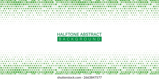 Abstrakter grüner Halbton-Hintergrund, modernes Vektorgradienten-Punktmuster mit kreisförmigem Design, isolierte geometrische Kulisse für Banner, Poster, Vorlagen und dekorative Kreativprojekte