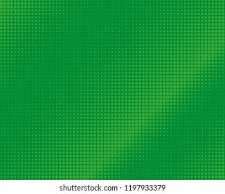 Green halftone background. Digital gradient. Abstract backdrop with circles, point, dots. Dotted pattern. Futuristic panel Vector illustration
