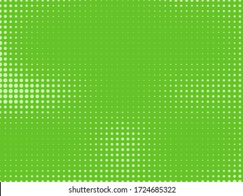 Green halftone background. Digital gradient. Abstract backdrop with circles, point, dots. Dotted pattern. Futuristic panel Vector illustration