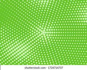 Green halftone background. Digital gradient. Abstract backdrop with circles, point, dots. Dotted pattern. Futuristic panel Vector illustration