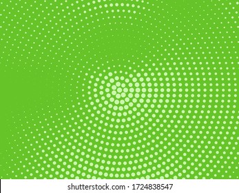 Green halftone background. Digital gradient. Abstract backdrop with circles, point, dots. Dotted pattern. Futuristic panel Vector illustration