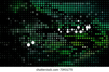 Green halftone background on the black vector illustration.