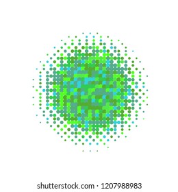 Green halftone circles, dots pattern, vector, grunge. Comic texture background. Monochrome half-tone. Circle halftone Dots, Organic geometric gradient for pop art designs.