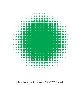 Green halftone circles, dots pattern, vector, grunge. Comic texture background. Monochrome half-tone. Circle halftone Dots, White and organic geometric gradient for pop art designs.