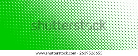 Green halftone corner gradient texture. Fading cartoon polka dot background. Dotted tilted gradation pattern. Fading comic pop art overlay backdrop. Vector slant frame halfton patern effect wallpaper