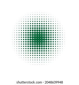 Green Halftone Dots. Vector Shape. Abstract Illustration. Texture Modern. Dot Logo. Circle Dots. Gradient Retro. Round Gradation. Effect Half.