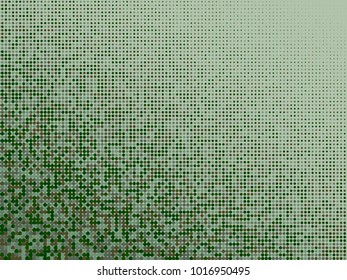 Green halftone dots. White and organic geometric gradient for pop art designs. Geometric vintage monochrome fade wallpaper. Pop art print. Dotted geometric retro pattern. Comic halftone background.