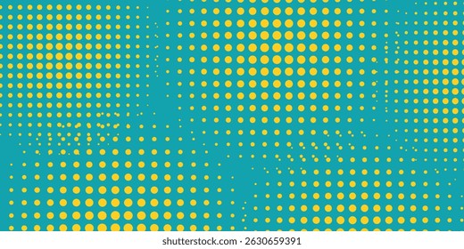 Green halftone gradient pattern dots texture with tech digital background. Pop art comic dots, modern, vector.