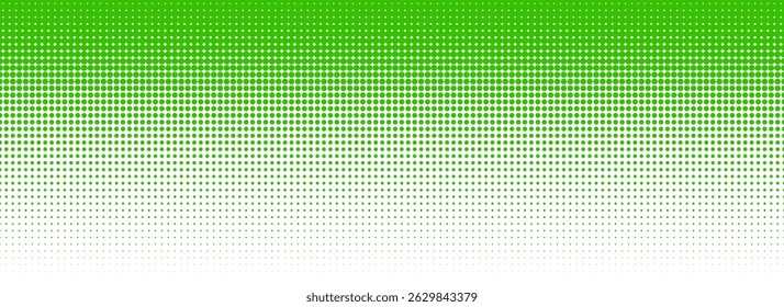 Green halftone gradient texture. Vanishing cartoon polka dot background. Repeated dotted gradation pattern. Fading comic pop art overlay backdrop. Raster halfton patern effect wallpaper. Vector