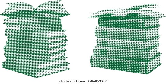 Green halftone illustration of two crumpled paper bags side by side