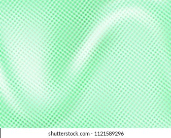 Green halftone modern light art. Gradient blurred pattern with raster effect, dots, circles. Futuristic background. Abstract creative graphic template. Business style design. Vector