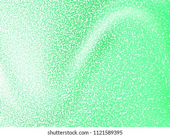 Green halftone modern light art. Gradient blurred pattern with raster effect, dots, circles. Futuristic background. Abstract creative graphic template. Business style design. Vector