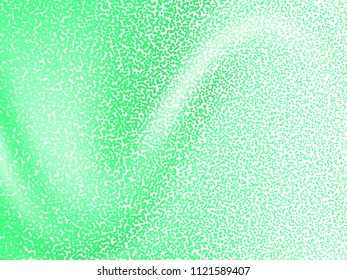 Green halftone modern light art. Gradient blurred pattern with raster effect, dots, circles. Futuristic background. Abstract creative graphic template. Business style design. Vector