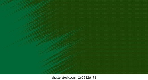 Medio tono verde sobre fondo azul. Vector punteado destellos o semitono brillo patrón textura Pop estilo de arte de fondo. Eps10