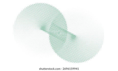 Green halftone overlapping circular pattern, abstract geometric digital background with dotted motion effect, modern minimalist futuristic art design concept