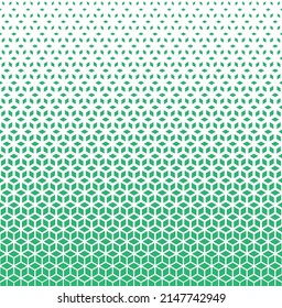 Patrón medio tono verde sobre fondo blanco. Fondo de medio tono lineal. Ilustración vectorial aislada sobre fondo blanco. Patrón de mosaico verde.