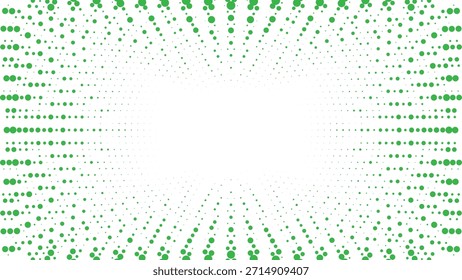 Marco de punto radial semitono verde para marca ecológica, carteles de naturaleza, diseños digitales, Ilustración vectorial de diseño abstracto moderno