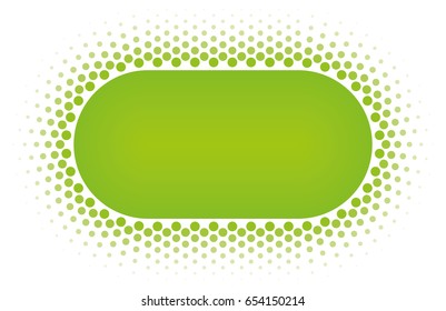 Green Halftone Rounded Rectangle Frame Vector Design Element On White Background. Halftoned Dots Flyer With Fade Effect. Half Tone Button With Copy Space.