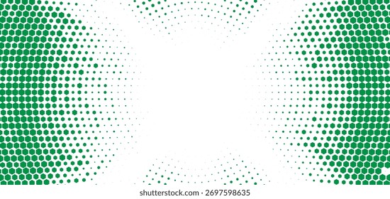 Fondo abstracto del túnel del semitono verde, modelo geométrico de los puntos con el gradiente ligero, diseño digital moderno de la textura, ilusión de la perspectiva para conceptos de la tecnología