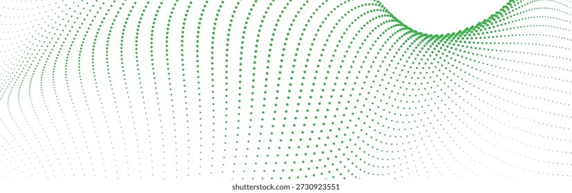 Grüne Halbtonwellen-Textur mit wellenförmigen gepunkteten Linien, die einen rhythmischen Bewegungseffekt für dynamische Bilder erzeugen