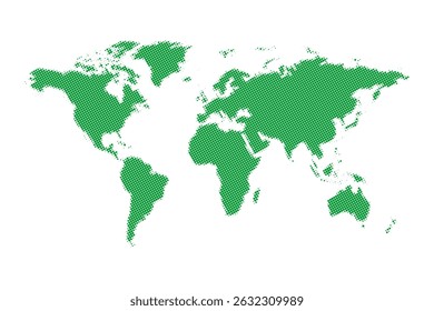 Groene halftoon wereldkaart, gestippeld platte kaart ontwerp