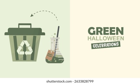 Green Halloween Celebrations Eco-Friendly Concept Banner. Sustainable halloween concept. Recycling in halloween celebration. Green halloween banner. flat style. Vector illustration