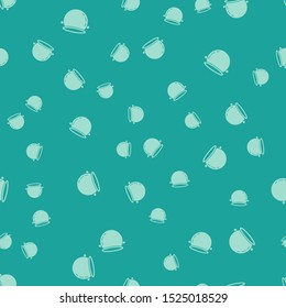 Green Halloween witch cauldron icon isolated seamless pattern on green background. Happy Halloween party.  Vector Illustration