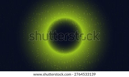 Green Halo Around Black Circle on Dark Tech Background, Vector Illustration