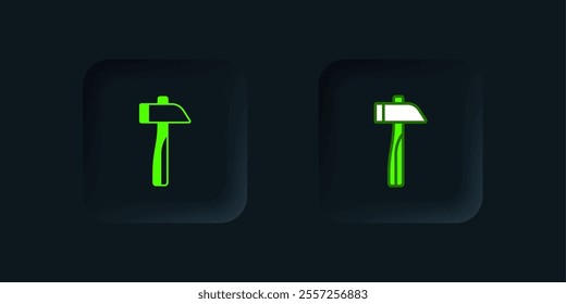 Green Hammer icon isolated on black background. Tool for repair. Black square button. Vector