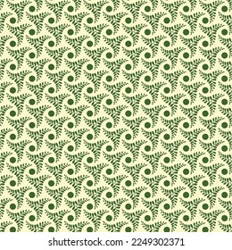 Green Han Drawn Branch Polka Seamless Pattern Design